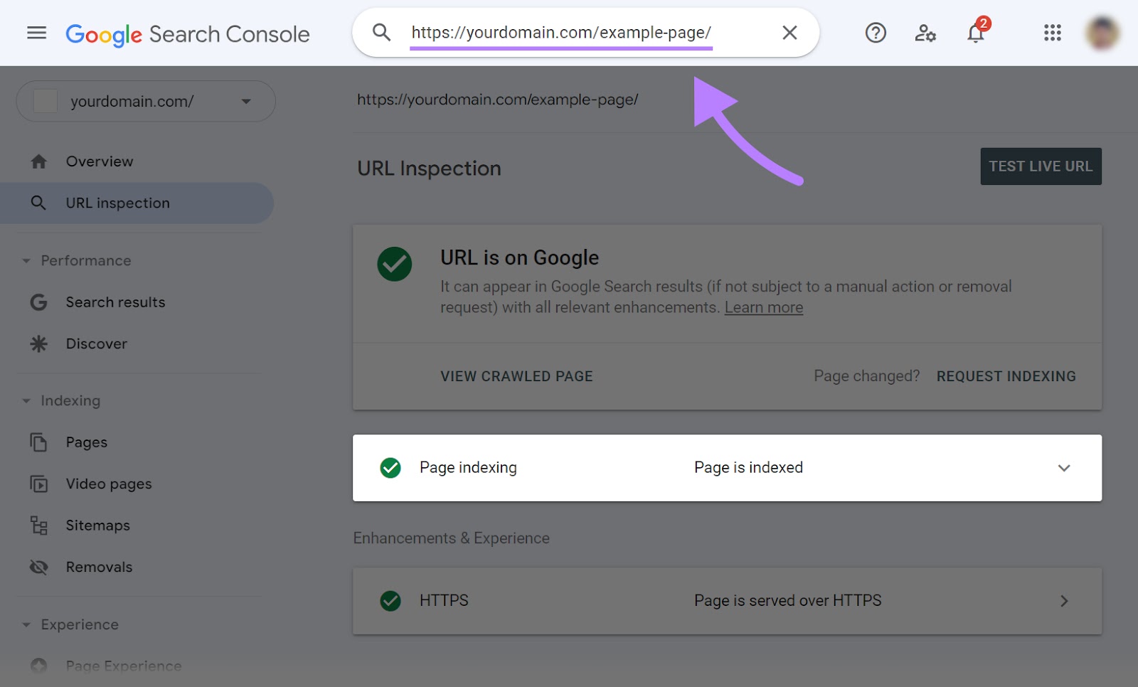 Статус индексации страницы в Google Search Console