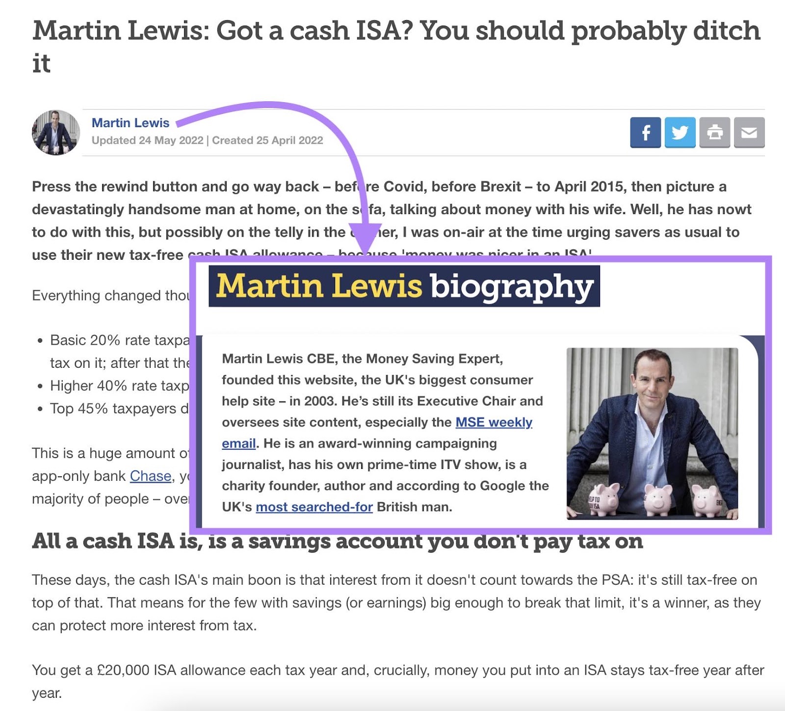 Биография автора открылась в посте, дающем советы по поводу наличных ISA.